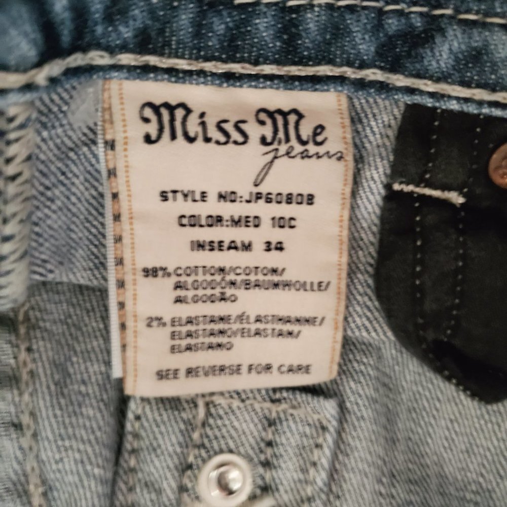 Miss Me Boot Cut Crystal Rose Back Pockets - Black Back Leather Patch Sz 28 - Picture 8 of 11